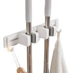 Soporte Organizador Porta Escobas (2 pinzas y 3 ganchos)