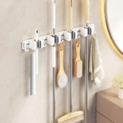 Soporte Organizador Porta Escobas (4 pinzas y 5 ganchos)