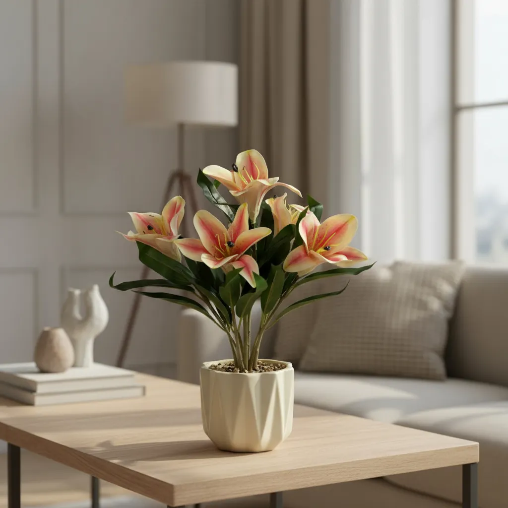 JJO 01-285 planta artificial Lirio Blanco Decorativo c/ Maceta LEAH - Imagen 1