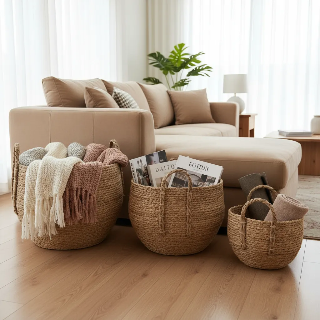 JJO01-113-BR boheme 1 Set 3 Canastos Redondos de Yute BOHEME - Imagen 1