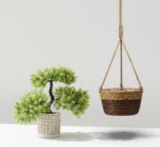 Set Porta Maceta de Yute y Bonsai Decorativo