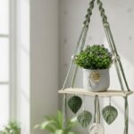 Set Estante Decorativo de Macrame y Suculenta Decorativa